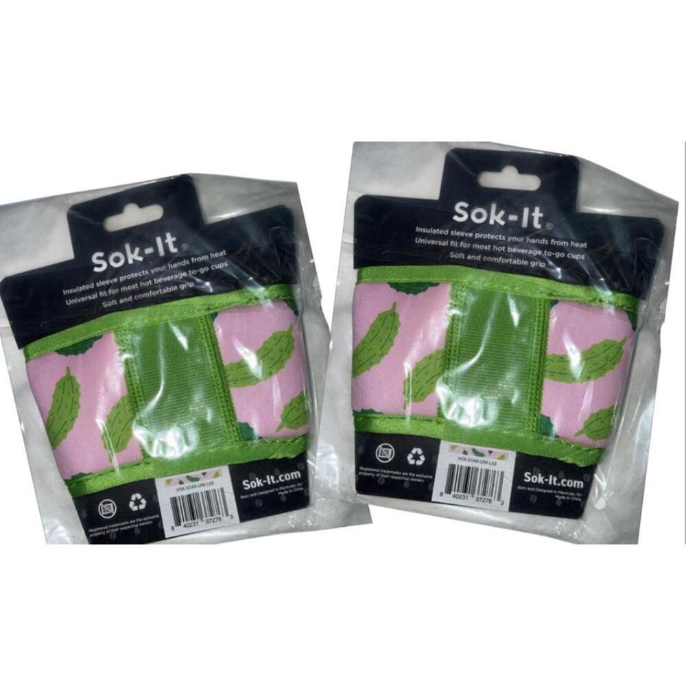 Sok-It® Hot‎ Cup Sleeves – Pickle & Cactus Prints (Set of 2) New